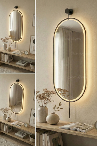 SEVİNÇ KONSEPT Led'li SİYAH Serenity Ayna 38*85 cm, 40*100 cm Dekoratif Duvar...