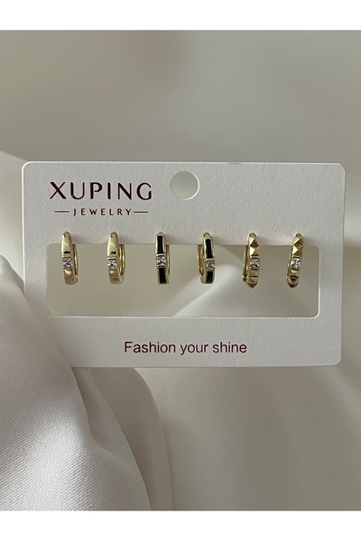 yeknova Xuping 14K Gold Renginde Taşlı 3 Çift (6adet) Kararmaz Kadın Halka Kü...