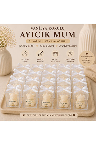 F&A Candle 30 ADET Kişiye Özel El Yapımı Ayıcık Mum – Vanilya Kokulu Nikah Ni...