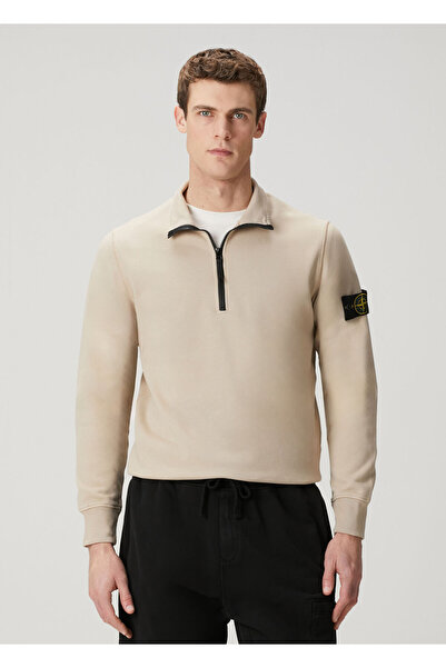 STONE ISLAND Bej Yakası Fermuarlı Sweatshirt