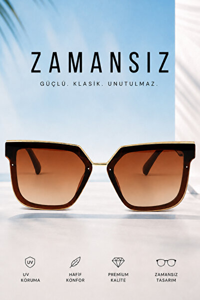 MİLANO KORS Unisex Gold Frame Detail Brown Glass and Brown Handle Sunglasses