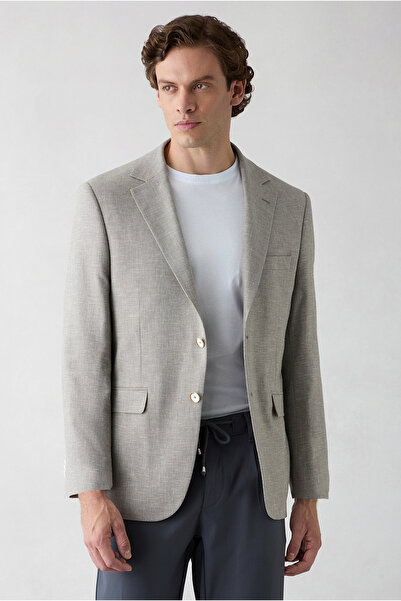 Kiğılı 6 Drop Regular Fit Standard Cut Mono Collar Patterned Classic Linen Bl...