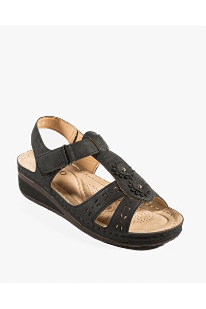 ALOGO Women's Black Sandals Made of Yifa Ecological Leather