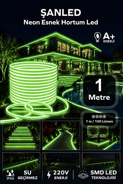 ŞANLED NEON Esnek Hortum Şerit Led Yeşil rengi + 220V Fiş/2,3,4,5,10,15,20,25...