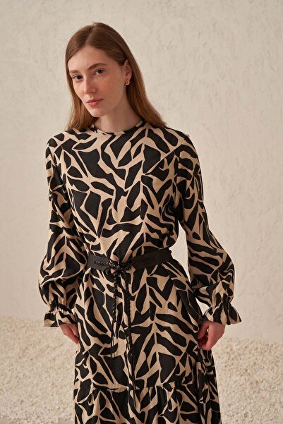 ALLDAY Black-Stone-Leather Belted Dress