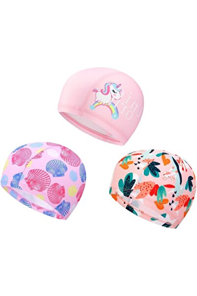 Arabest 3-Piece Kids Swim Caps,Fabric Nylon Elastic Swimming Hat,Unisex Bathi...