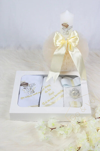 GoVo Kids Set complet trusou botez cu lumânare, Inger "Cu mult drag de la nas...