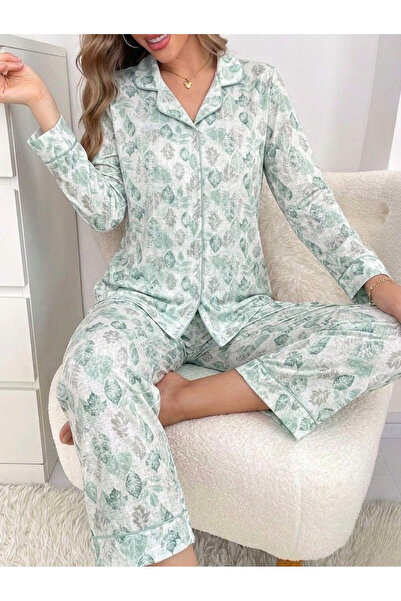 BIT1 Bit 1 Autumn Leaves Print Soft Sleepwear Two Piece Set Women Shirt Pants...