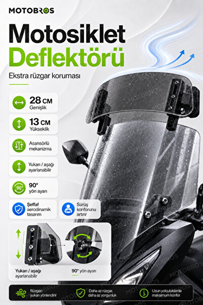 Motobros Motosiklet Ön Cam Deflektörü Füme Motosiklet Cam Üstü Deflektör Asan...