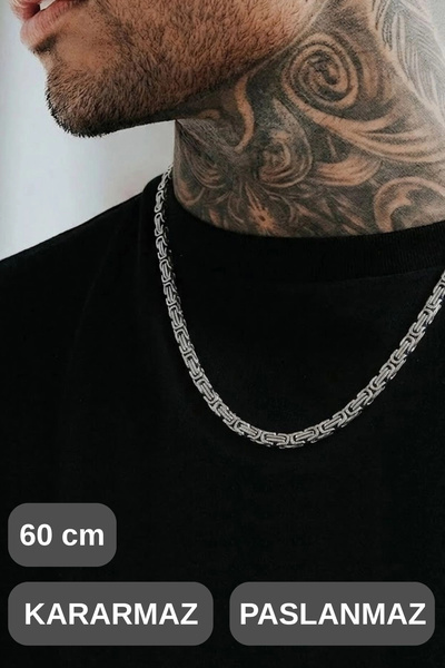 Svein # Chain Necklace 316L Steel King Chain Men's Necklace Silver Color 60 c...