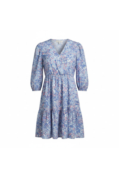 Genaric Dressbarn Women's Blue Floral Tiered V-Neck Midi Dress