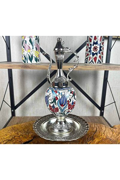 Çini Evi Traditional Tulip and Clove Patterned Iznik Tile Pitcher Set