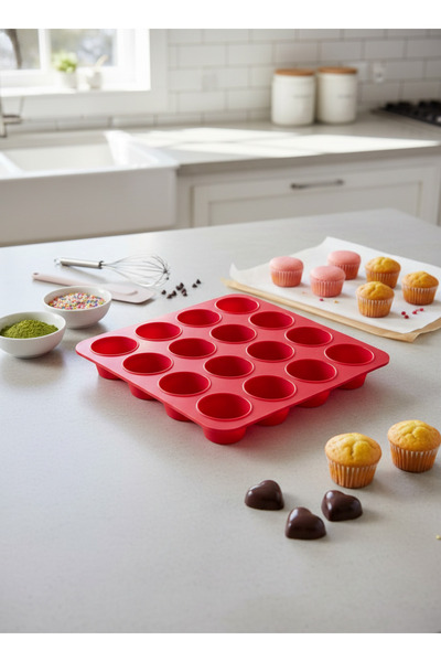 Stork 16-Cavity Silicone Macaron, Mini Cake, and Chocolate Mold - Fireproof N...