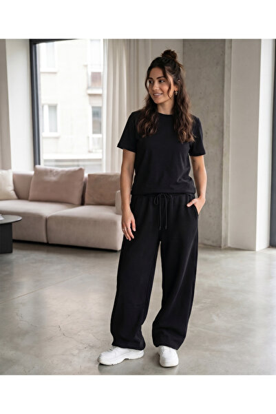 CAONNES Women's Black Sweatpants - Waist-Tieable, Suitable for Daily Use, Com...