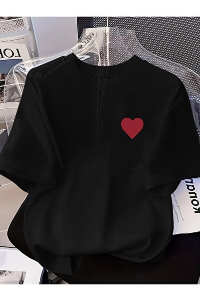 PAVRO Unisex Άνετο T-shirt με μικτό σχέδιο και στάμπα