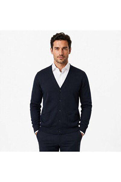 GÖMLEK GALERİSİ Men's Regular Fit Cut Plain Organic Woven Cotton Cardigan