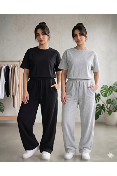 CAONNES Women's Sweatpants 2-Pack - Black - Gray - Waist-Tied, Suitable for D...