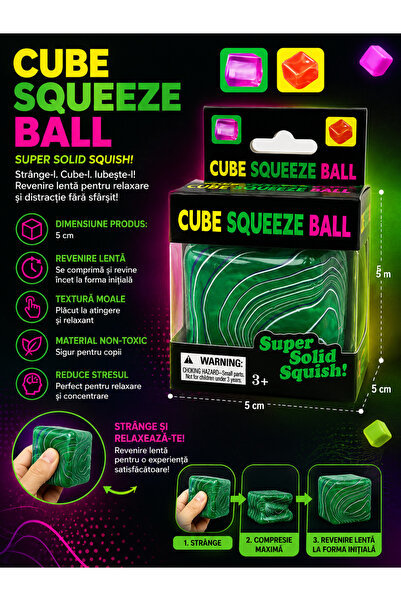 Needoh NICE CUBE antistres cub – Cub Squishy Antistres 5 cm, VERDE CU STRIATII, CU REVENIRE LENTĂ