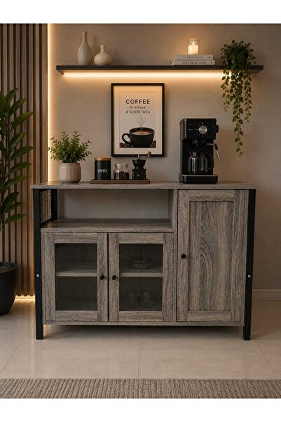 Generic Wooden Coffee Corner Cabinet with Glass Doors Modern Design