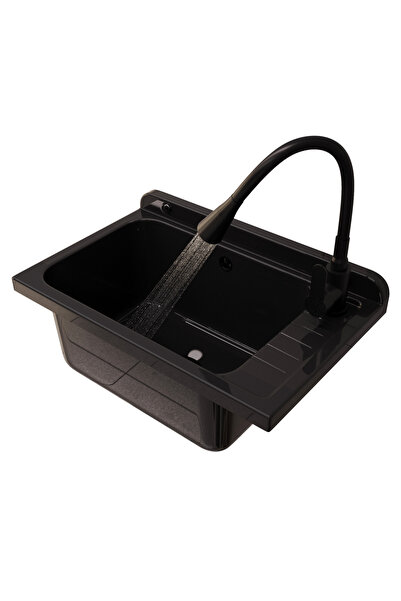 Granitan Chiuveta Utilitara MONZA, 58x38 cm, negru mat, cu baterie FLEXO si s...