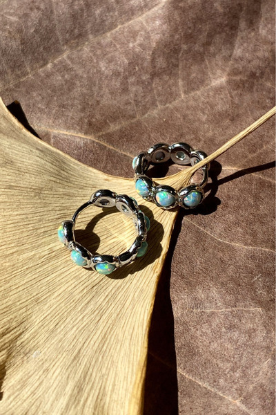 Spossy Silver Jewelry 925 Ayar Gümüş, Silver, Turkuaz Opal Taşlı Minimal Halk...