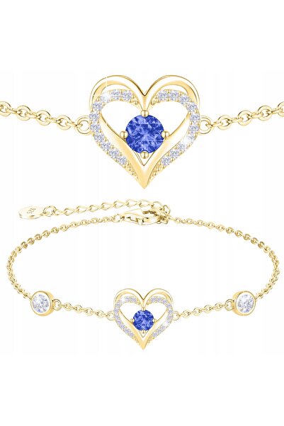 Larezo Brățară din aur cu inimă, cristal de zirconiu cubic albastru, placată ...