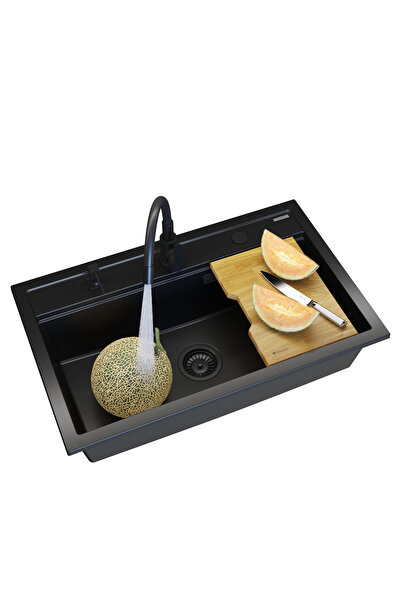 Granitan Pachet Chiuveta Granit Negru Asti 805x505 mm, cu baterie, dozator si...