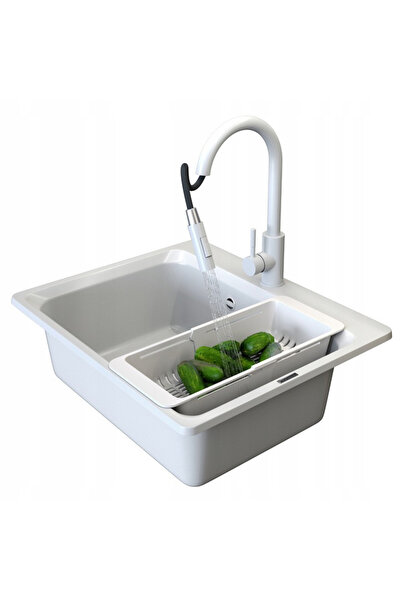 Granitan Set Chiuveta Granit Zante Alba, 619x522 mm, cu baterie Cuche Loseto ...
