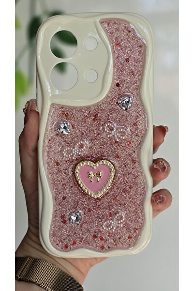 Magic Ring Redmi 15C 4G Uyumlu Kalpli Pembe Simli İnci ve Kurdeleli Şık Telef...