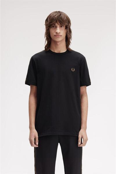 Fred Perry Contrast Tape Ringer Erkek Bisiklet Yaka T-Shirt Siyah