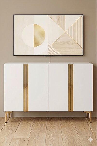 CENEYRA KA1298BG ANKA Konsol ve Tv Sehpası Beyaz-Gold 120cm