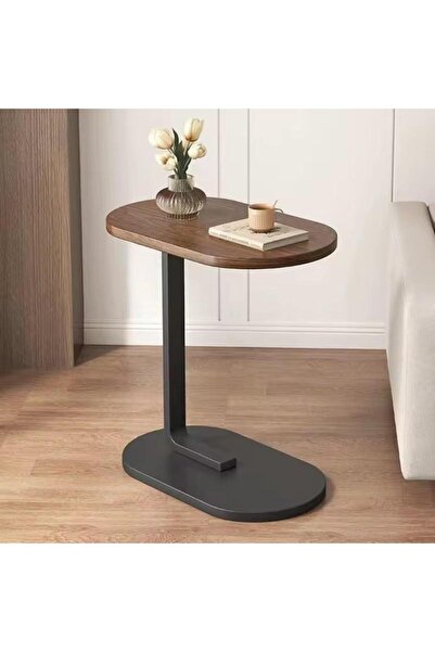OEM Side Table Type C for Sofa and Bed, Walnut/Black, 34x24x58 cm