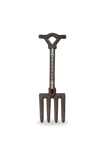 Ayawaska Antique Look Cast Iron Outdoor Wall Thermometer, Rustic Fork Shape D...