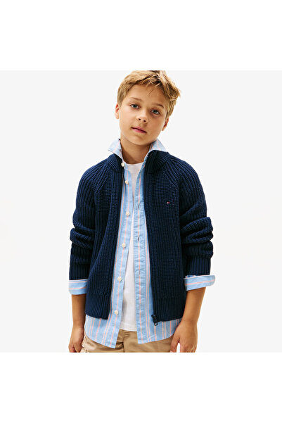 Tommy Hilfiger Half Cardigan Full Zip Çocuk Triko Lacivert Hırka
