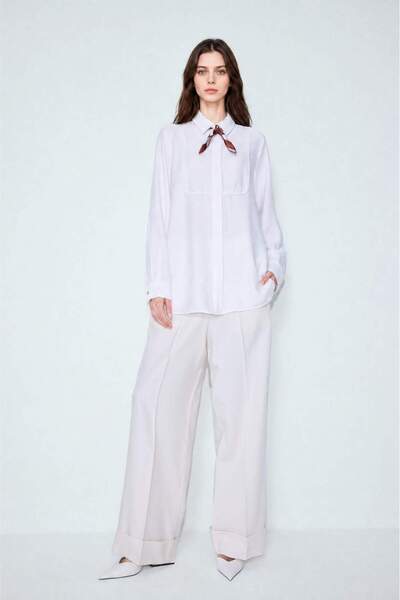 DeFacto Straight Wide Straight Cut Wide Leg Ecru Trousers H5589Ax26Sm