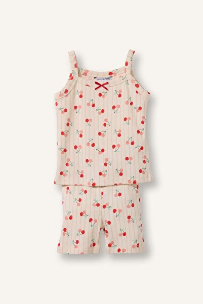 DeFacto Printed Ribbed 2-Piece Ecru Pajama Set for Baby Girl I0404A526Hs