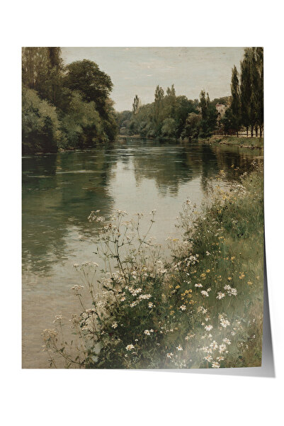 Zestia Poster de perete vintage, poster cu râu verde și flori sălbatice Nr.: ...