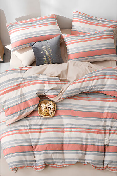 İQON Elastic Sheet Duvet Cover Set Double Size Tile Stripes