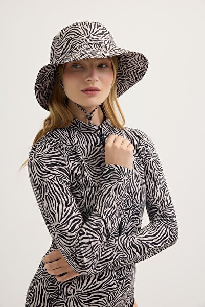 KADRİYE BAŞTÜRK Desenli Bağlanabilir Bucket Şapka Zebra