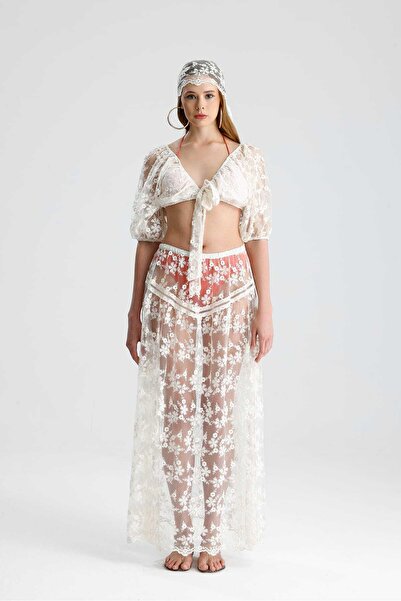 GACA COLLECTION SOLİS Dantel Crop Önden Bağlamalı Ve Bandana Takım