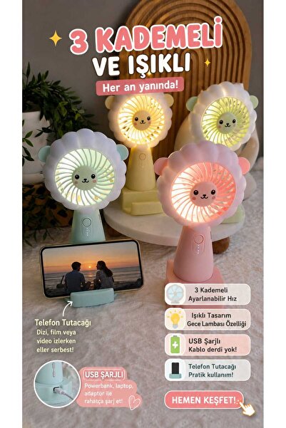 Kidyco.Store Telefon Tutacaklı Standlı 3 Kademeli Şarj Edilebilir Işıklı Masa...