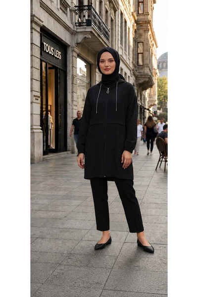 KADO 26Y257714 KAP TUNİK KAPŞONLU FERMUARLI SİYAH