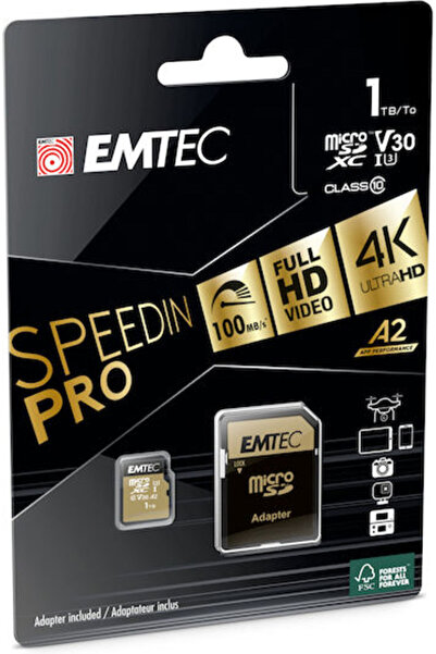 Emtec SpeedIN Pro microSDXC 1TB U3 V30 A2 UHS-I 100MB/s Με Αντάπτορα