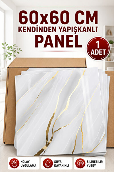 UKAB DEKOR 60x60 1 Adet Cm Gri Gold Mermer Desenli Kendinden Yapışkanlı Seram...