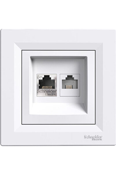 Schneider Electric Asfora Διπλή και Τηλεφωνική Υποδοχή RJ45 RJ11 με Πλαίσιο Τ...