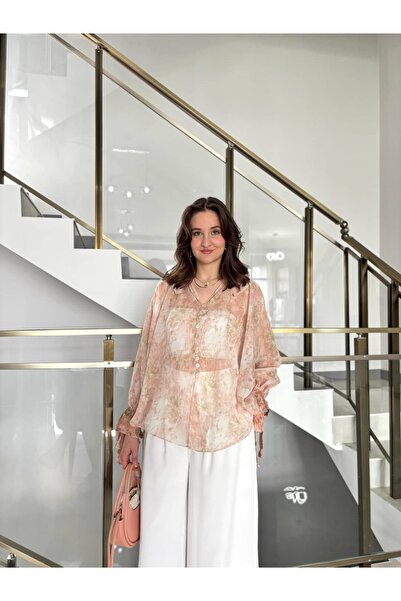 Sude Kızanlıklı Vintage Chiffon Shirt with Gathered Back Waist