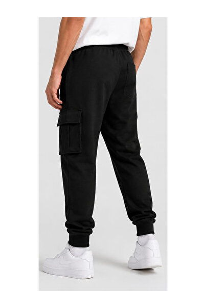 halowear Erkek Siyah Çift Kargo Cepli Eşofman Lastikli Bel Günlük Eşofman