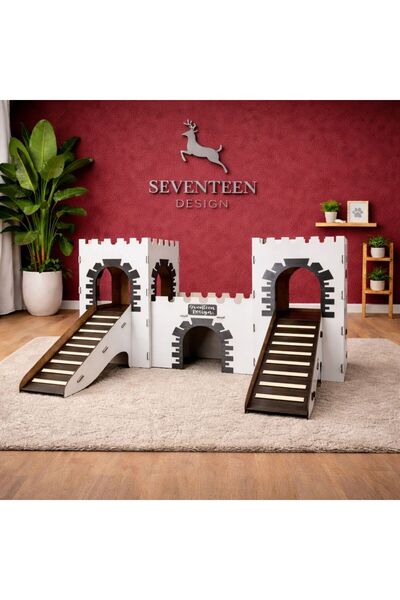 seventeen design Kale Şeklinde Ahşap Kedi ve Tavşan Evi, Çok Katlı Evcil Hayv...