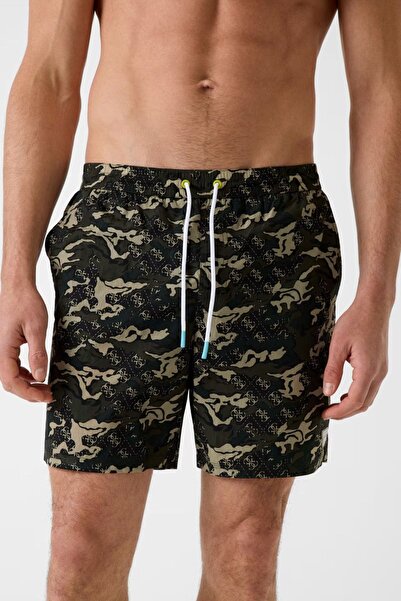 Guess Pantaloni scurți de baie verzi pentru bărbați