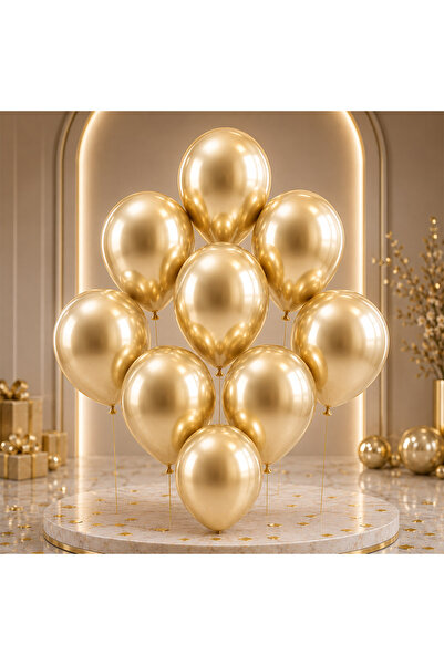 BeySüS White Gold Color Latex Chrome Balloon (30 cm) - 6 Pieces